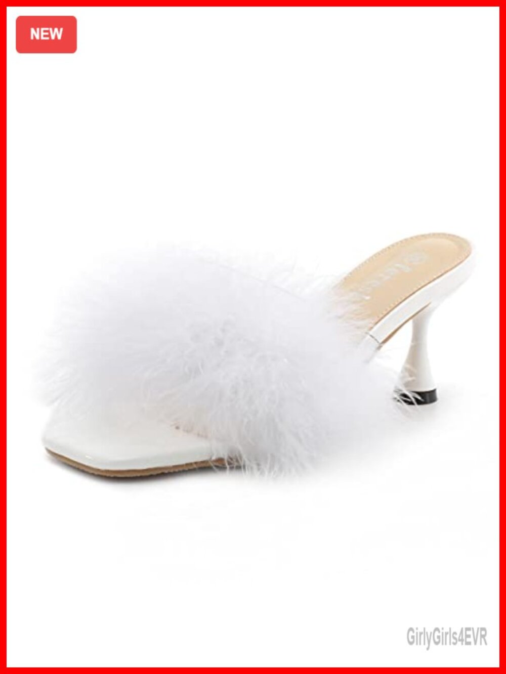 Fereshte Feather Mule Sandals Kitten Heel Square Open Toe Slip On